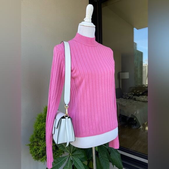 ☘️ NA-KD Fashion Turtleneck Ribbed Knit Sweater in Bright Pink, M - Picture 3 of 14